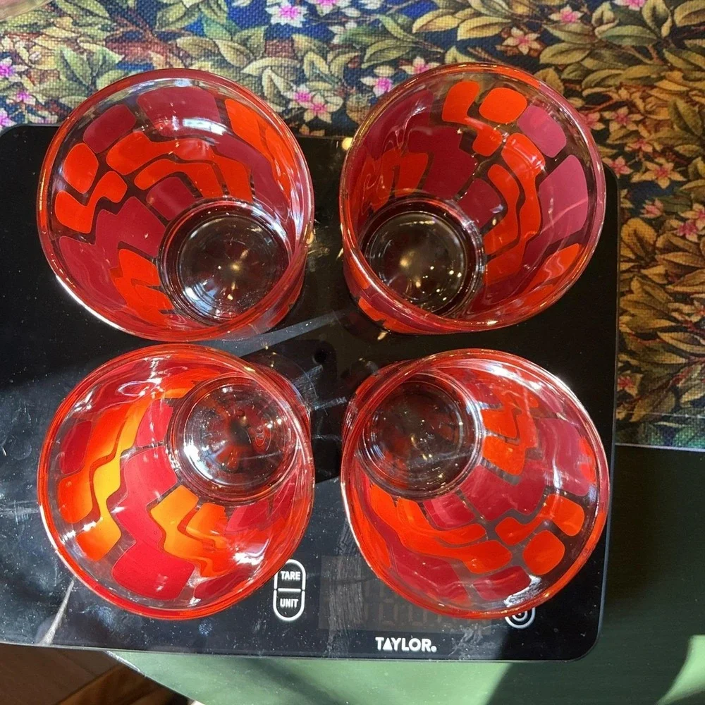 MCM‎ Atomic Set Of Four Geometric Design Glasses Gold Rimmed 60s